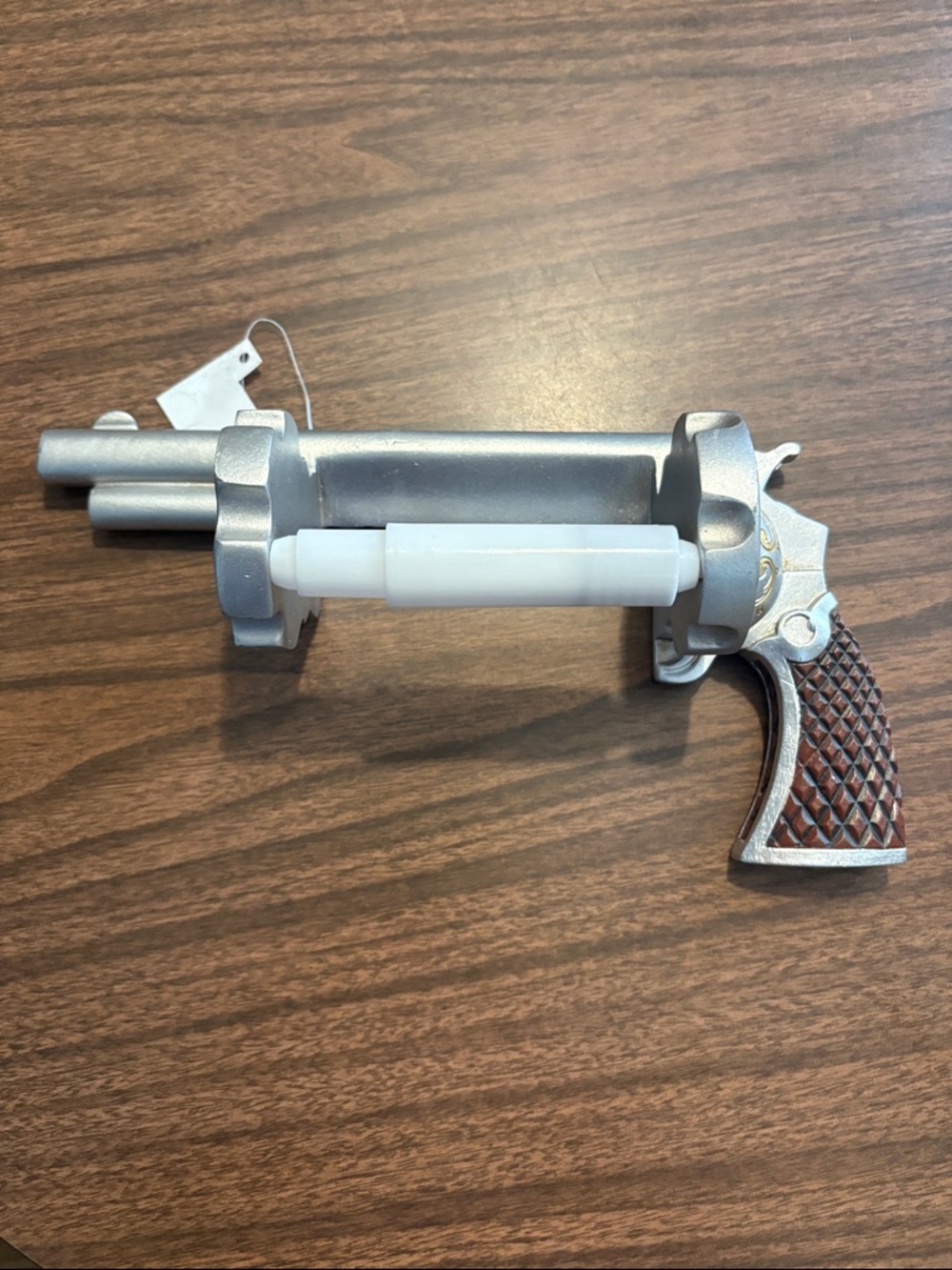 NEW Novelty Revolver Toilet Paper Holder Silver and Brown NWT